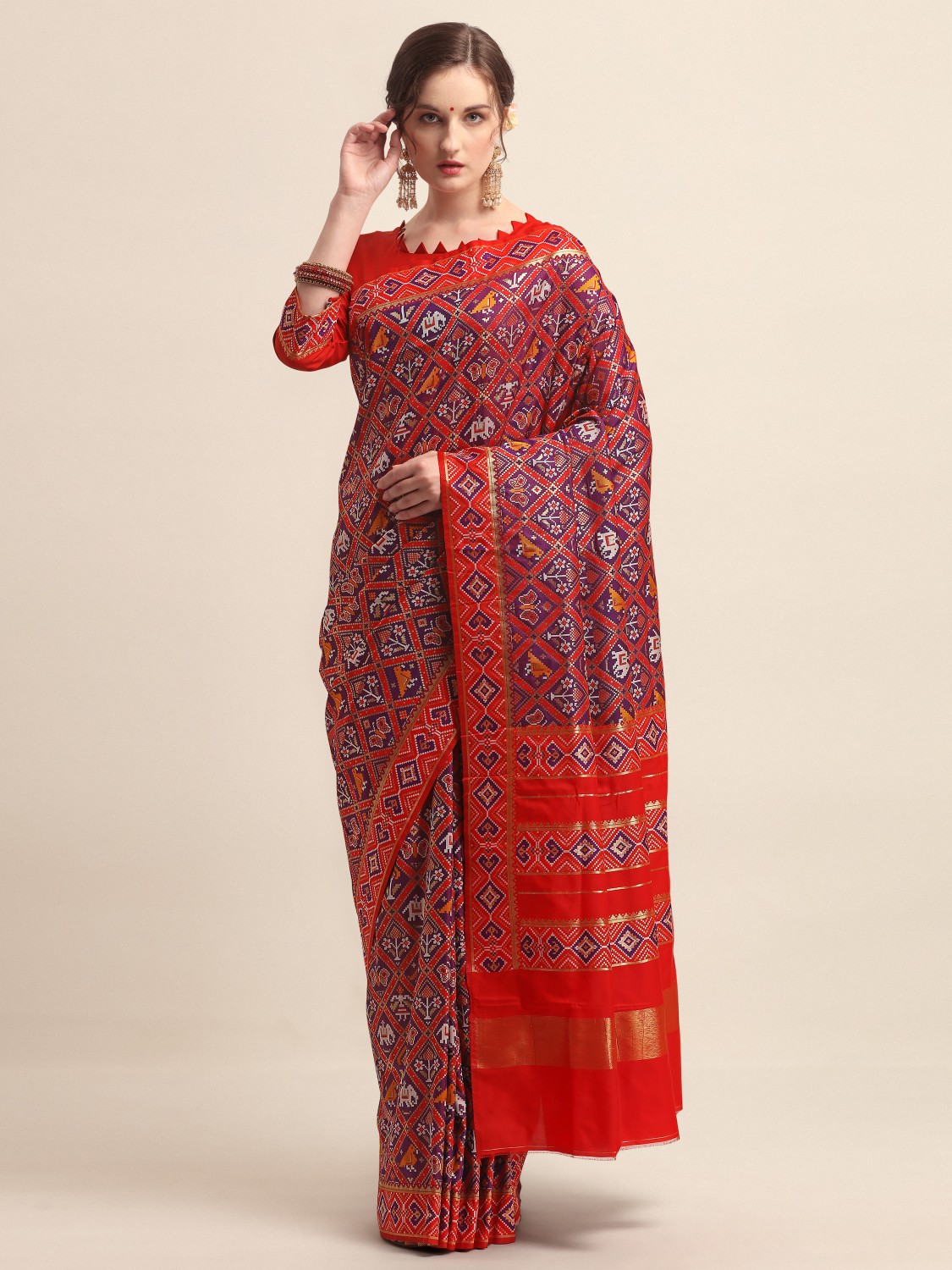 KAPAAHA Woven Figure Patola Saree (Purple)